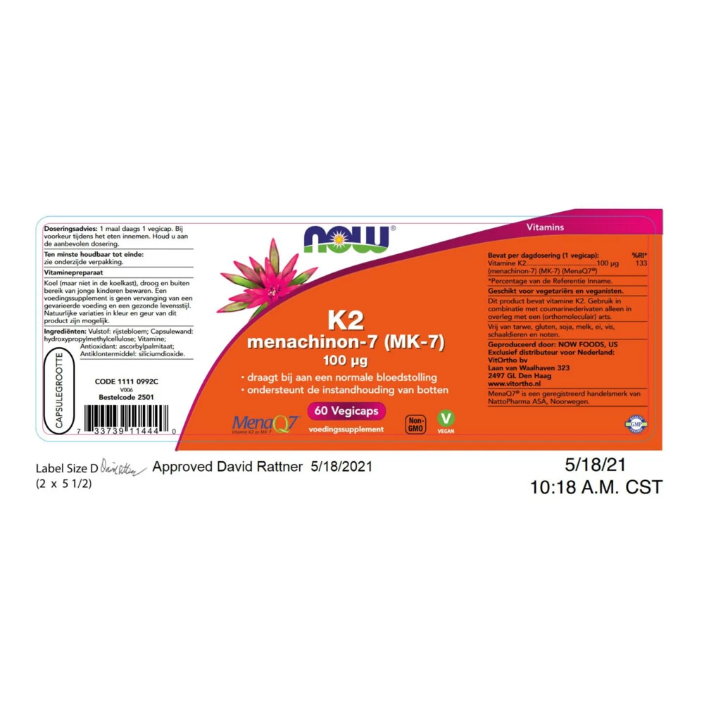 NOW Vitamine K2 Menachinon 7 100 Mcg - Afbeelding 2