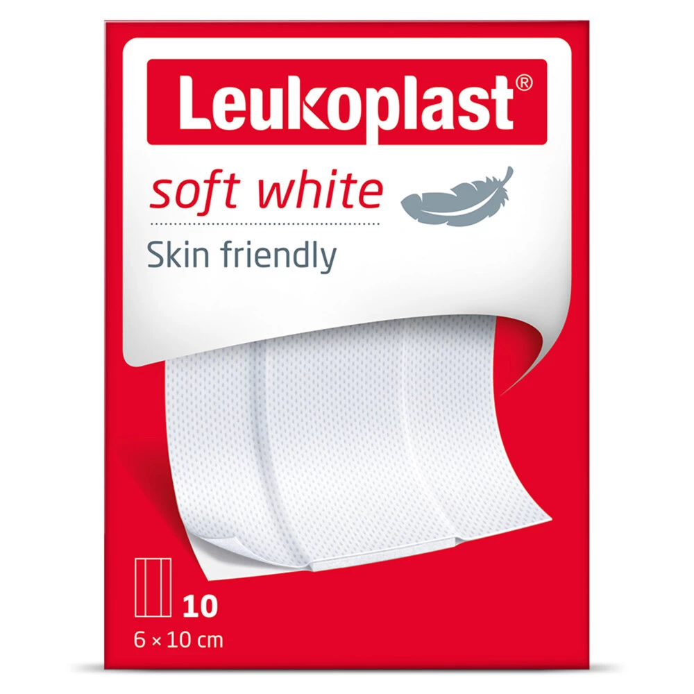 10x Leukoplast Wondpleisters Zacht 8 X 10 Cm Soft White